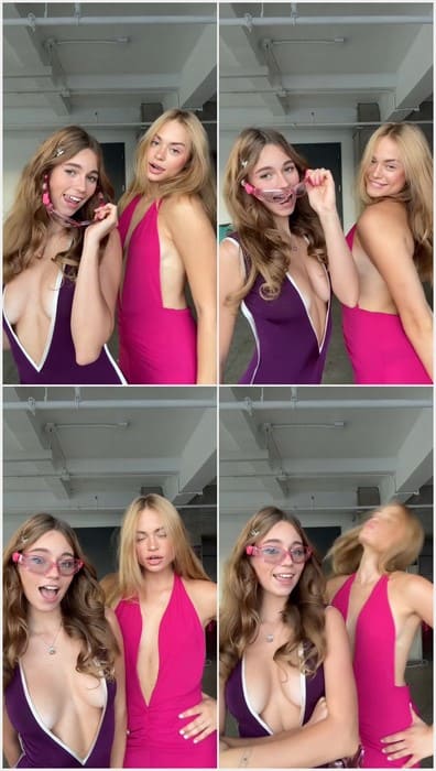 dudkate and maligoshik - lesbian girlfriends, populat tiktok and istagram stars showing titties and mouth for blowjob.