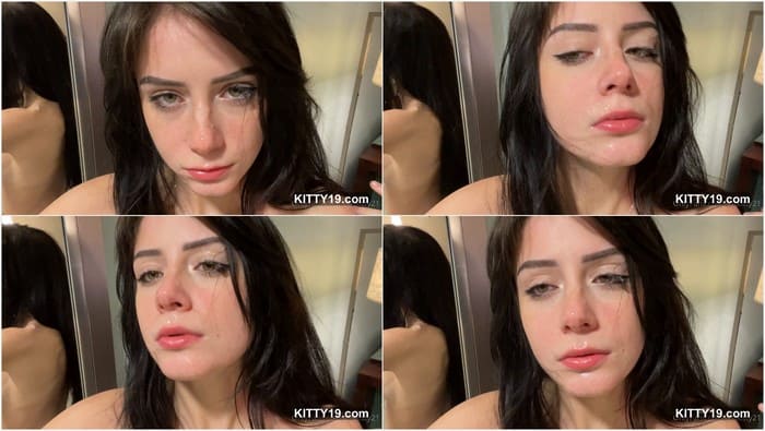 CatKitty21 onlyfans model with cum on face. Brunette girl with hot face and sexy mouth after deep and very hard blowjob action.