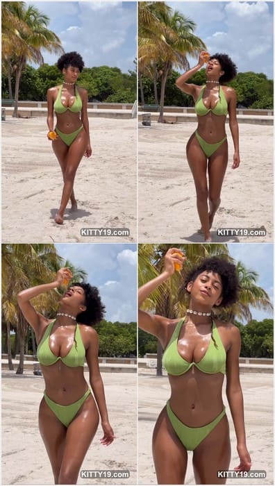 Briana Smith nude sexy black model posing in wet green bikini and need your dick now! Can you fuck her pussy, please?