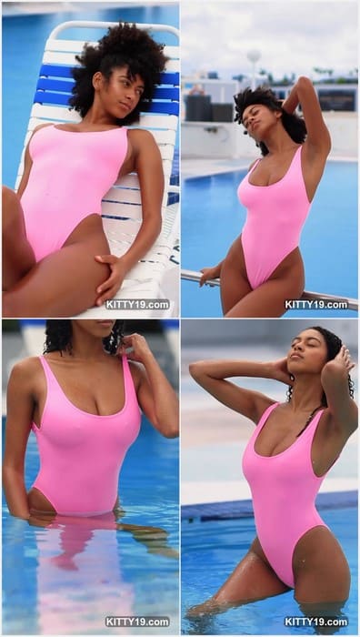 Briana Smith model posing in sexy pink bikini with shaved pussy and clean asshole. Her anal so tight and hot! I want lick her ass.