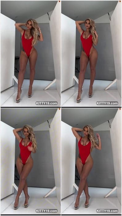 Emilie Rae sexy blonde in red bikini posing and need real dick for ridding. Download it leaked video and enjoy.