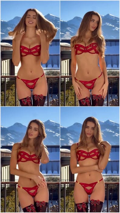 Liza Kovalenko nude amazing model posing in mini red lingerie and bikini for fans on the public. So hot model Liza from Russia!