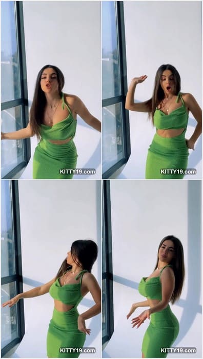 Meri Babayan ass and tits posing in sexy green dress with incredible asshole and butt. Big ass and sexy natural tits!