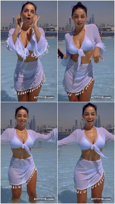 Meri Babayan model with incredible boobs and pussy in white panties posing in Dubai and waiting her boyfriend for sex in hotel.