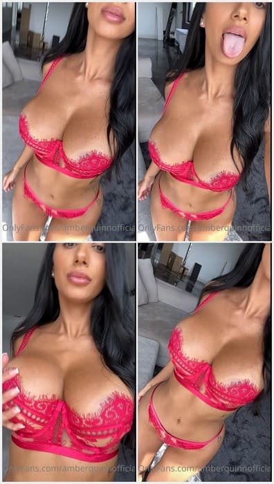 Amber Quinn onlyfans brunette pornstar showing tits in sexy red lingerie and bra. Download it rare leak video from OF!