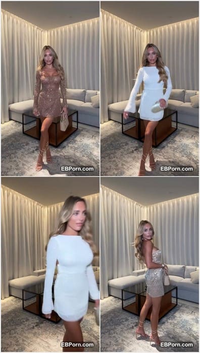 Amberturnerx onlyfans model and tiktok popular star posing in sexy dress without panties. Her panties was dirty and she take off them.