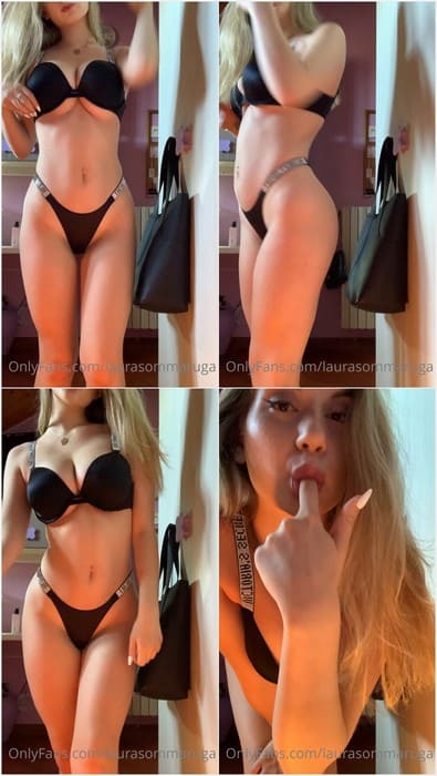 Laura Sommaruga onlyfans blonde girl posing in sexy black lingerie with dirty pussy after hard fucking with real big cock. HOT!
