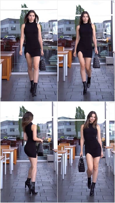 Sophie XDT nude legs walking without panties with hot tits on black dress. Beauty model and instagram young star! Download it.