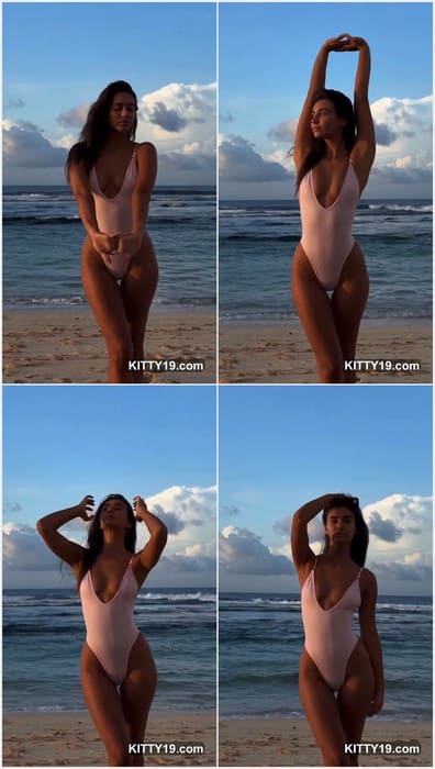 Alina Zhytielieva naked brunette babe posing in hot pink dress without panties. Babe show her hot and sexy tits on leak video!