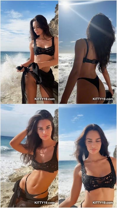 Alina Zhytielieva ass queen from instagram. Fitness body and adorable tits in black bikini pose. Good girl with pretty face!